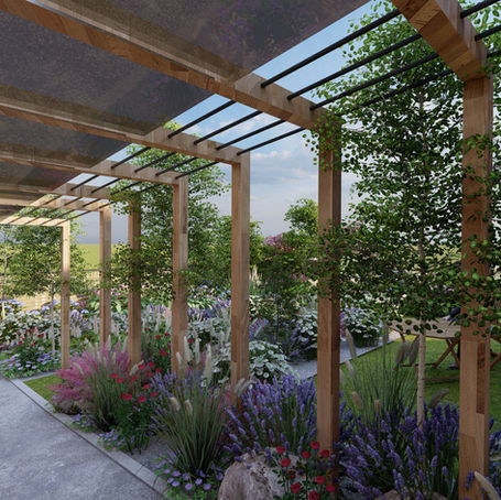 Zahradní treláž z masivního dřeva s popínavými rostlinami – Brno