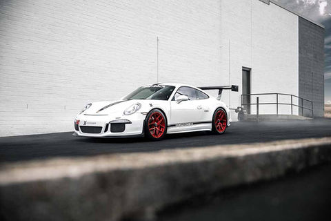 white 991.2 GT3 with red wheels by Litespeed Racing