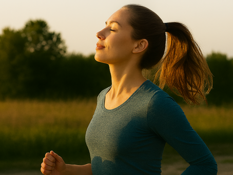 Young woman jogging outdoors at sunrise, practicing healthy habits during early recovery after rehab.