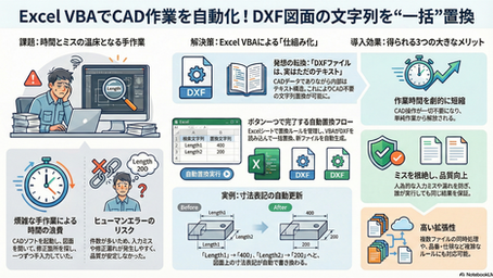 Excel VBAでCAD（DXF）図面の寸法表記を自動置換― 実際に作ったサンプルで解説する業務改善事例 ―