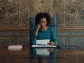 Female CEO sitting alone at boardroom table