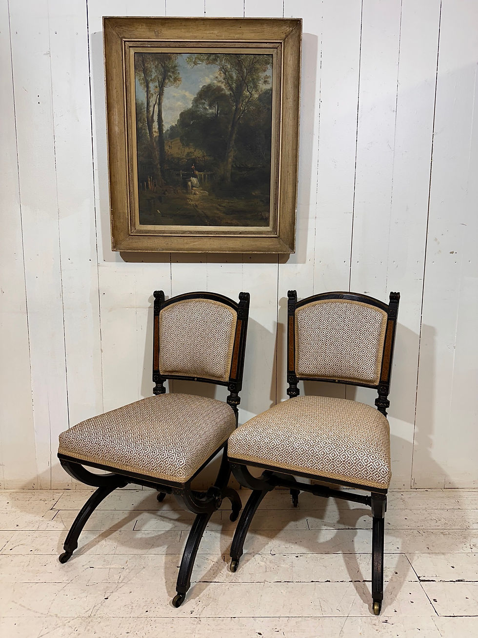 Thumbnail: Fine Aesthetic Movement Chair by Lamb of Manchester, matching pair, interior designers,
