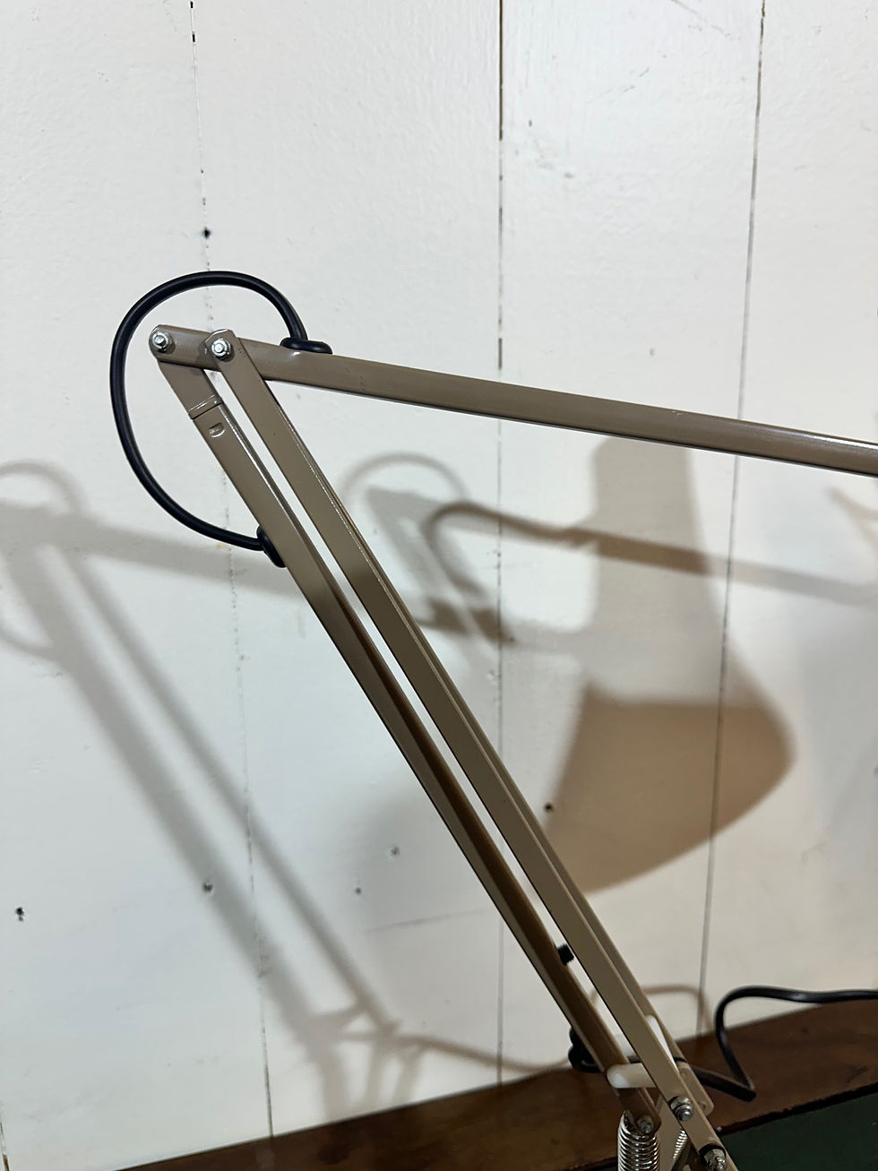 Thumbnail: 1970's adjustable table lamp, Anglepoise lamp, taupe colour, metal frame, stylish and iconic desk lamp, interiors, movie prop