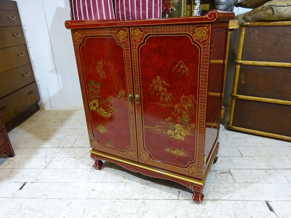 Thumbnail: beautiful, retro, chinese cabinet in red and gold lacquered high gloss finish, new stock, interiors, rooms, decor,