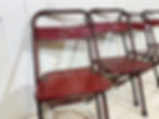 WW2 mesh canteen chairs, distressed red paint, folding steel chairs in a red paint, name stamped, interiors