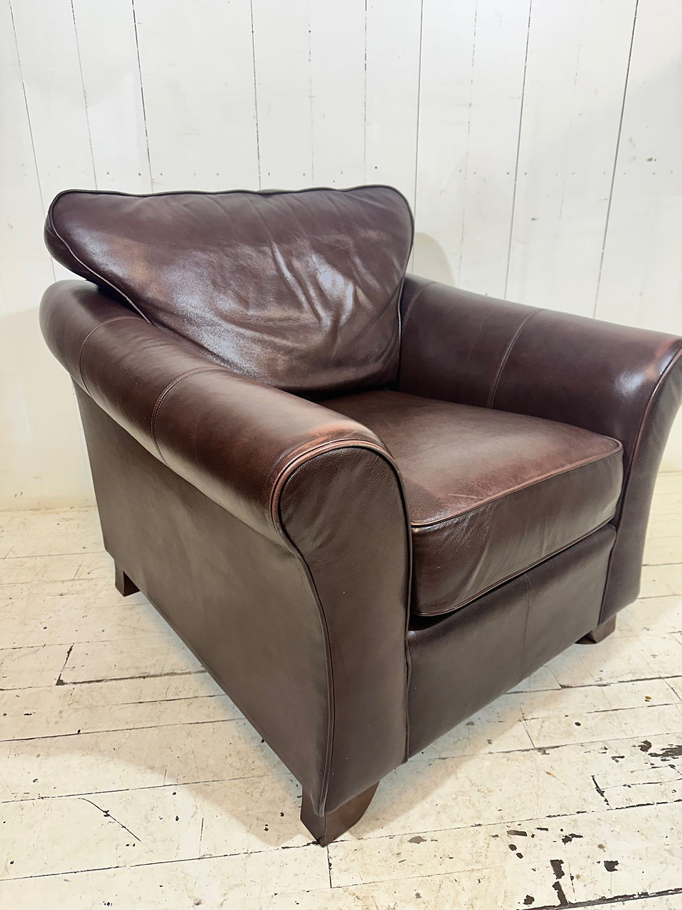 Thumbnail: distressed hotel lounge chair, brown full grain leather man cave, comfortable leather chair interiors home decor
