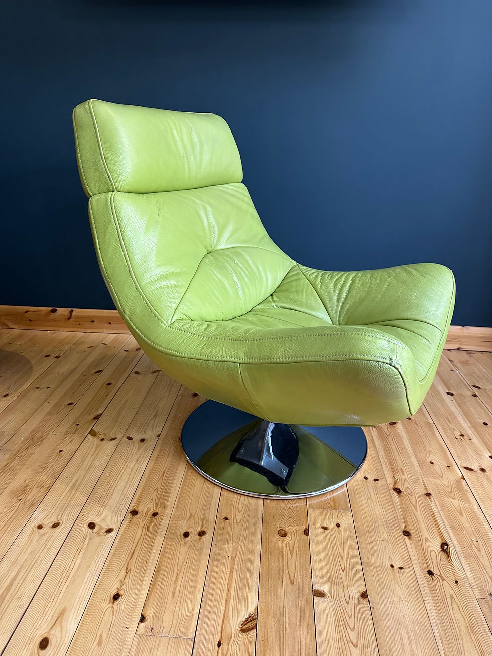 Thumbnail: Full grain retro swivel chair with chrome base lime leather comfy lounge games room chairs, interiors