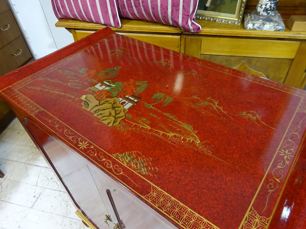 Thumbnail: beautiful, retro, chinese cabinet in red and gold lacquered high gloss finish, new stock, interiors, rooms, decor,