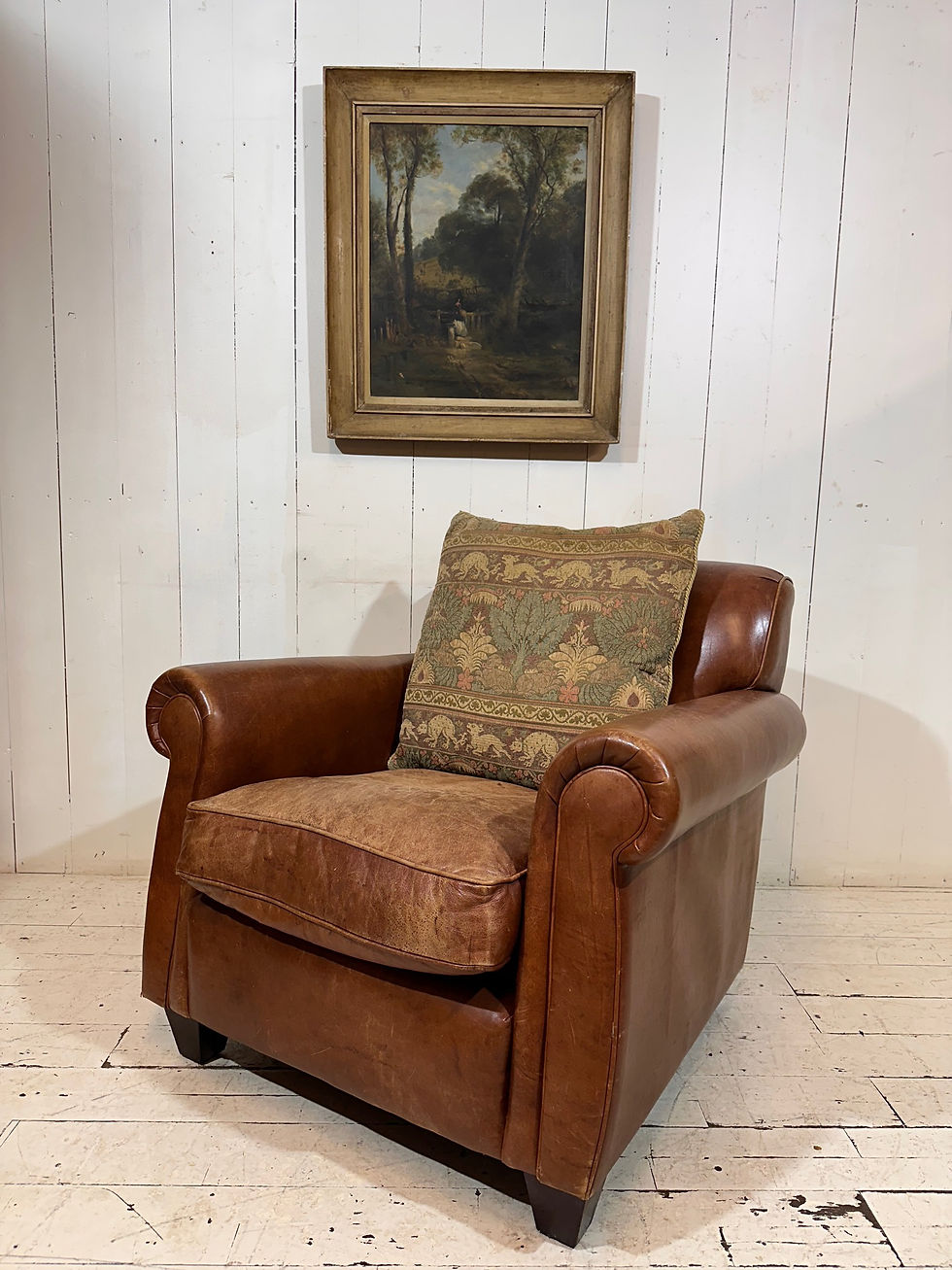 Retro Distressed Leather armchair by Laura Ashley, soft luxurious leather, feather cushion, chairs, decor, interiors