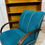 Thumbnail: Halabala 1950's armchair in teal velvet with white piping, generously padded, bentwood armrests