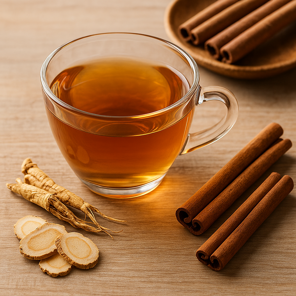 高麗人参と桂皮のブレンドティーの温かい雰囲気の画像