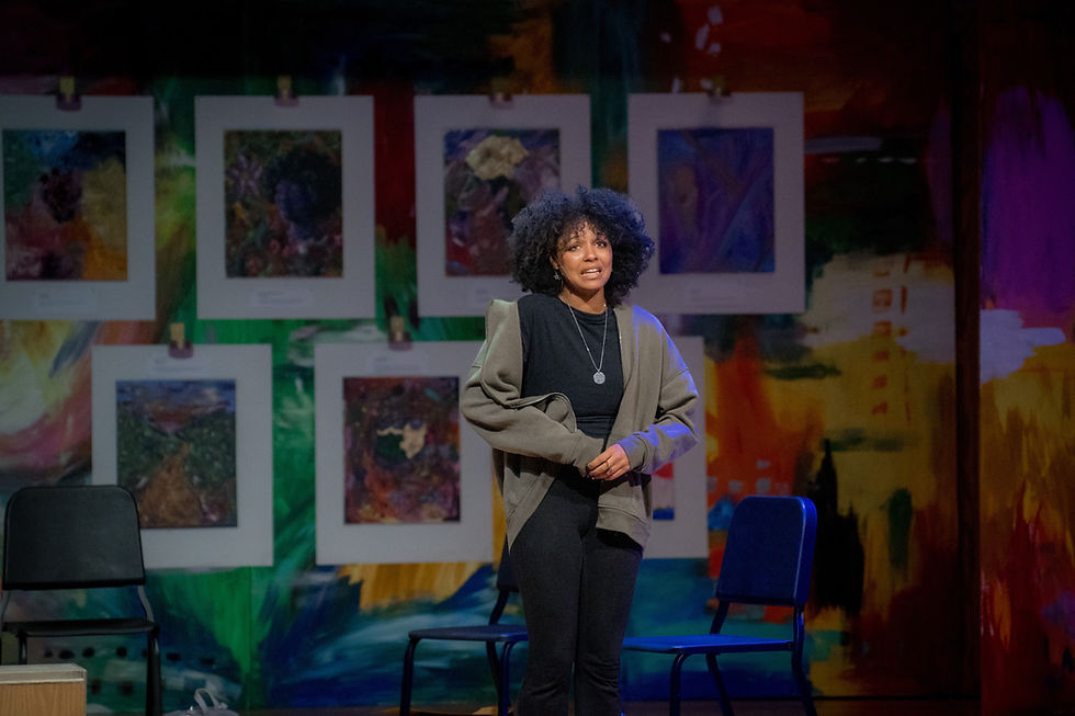Actress, in green sweatshirt, sings a tearful ballad in SERVICE PROJECT – a Mini Musical by Faith Based Student Musicals.