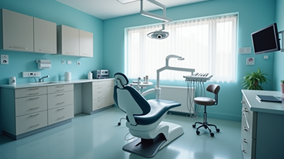 Eye-level view of a dental office treatment room with modern equipment