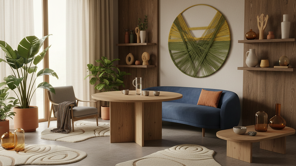 Eye-level view of a peaceful therapy room with soft lighting and natural decor