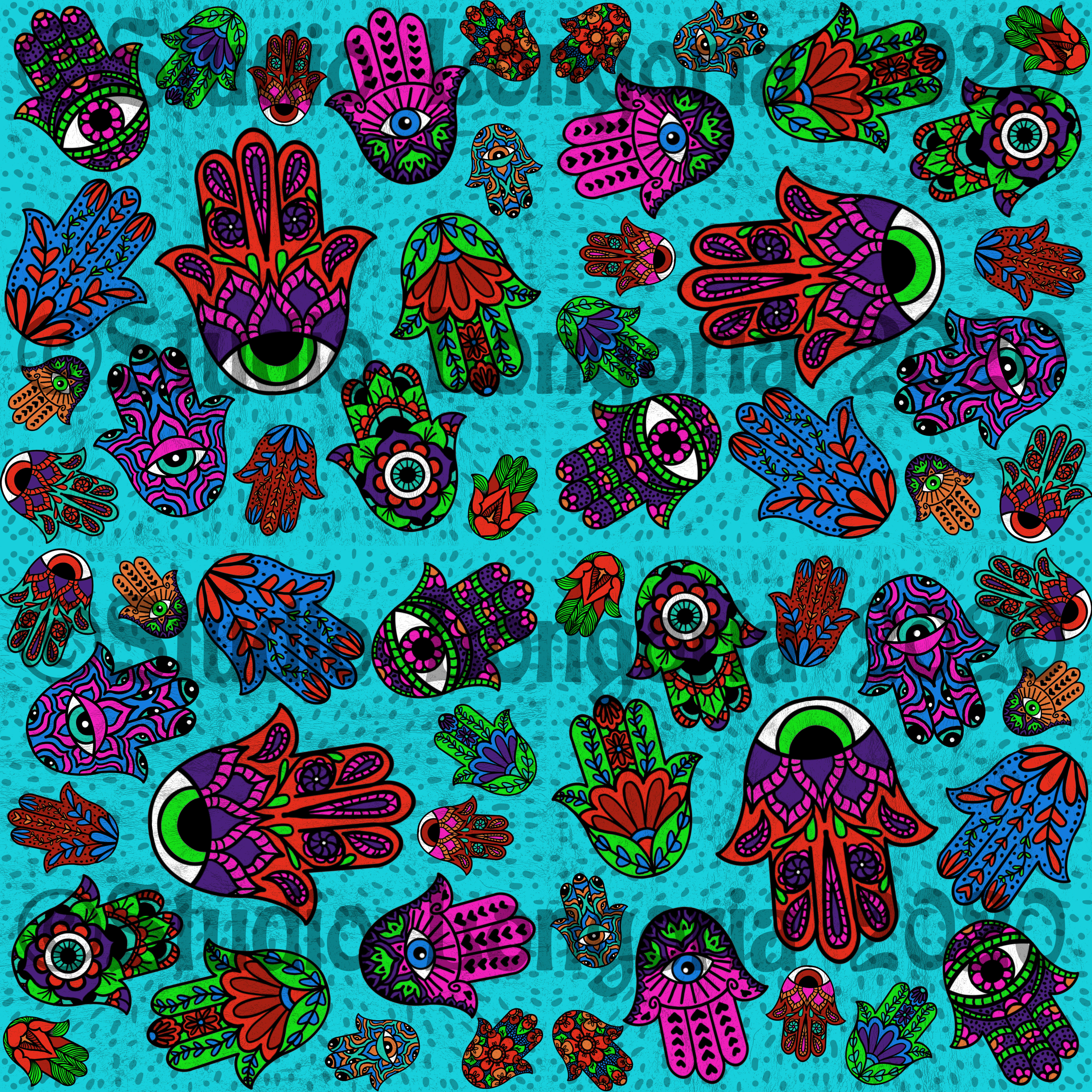 Hand of Fatima Fabric Teal