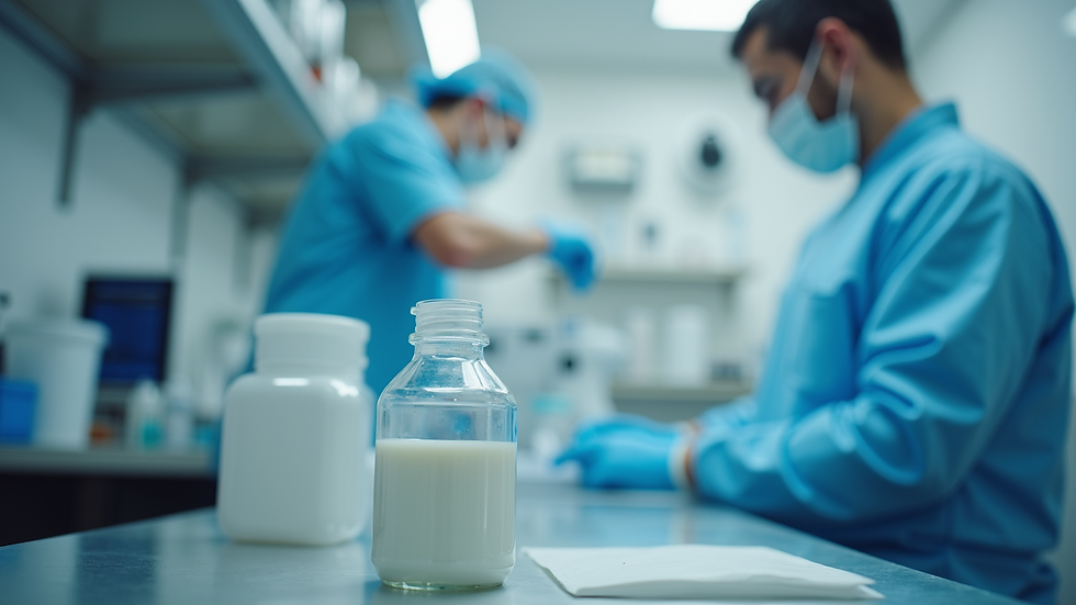 High angle view of laboratory preparing propofol