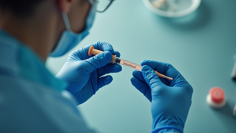 High angle view of a medical professional preparing an injection