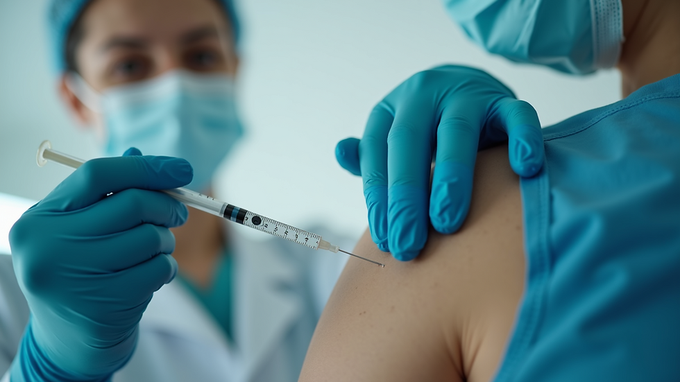 High angle view of a healthcare professional administering an injection