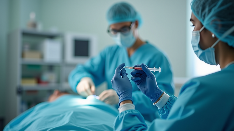 Eye-level view of a healthcare professional preparing an injection