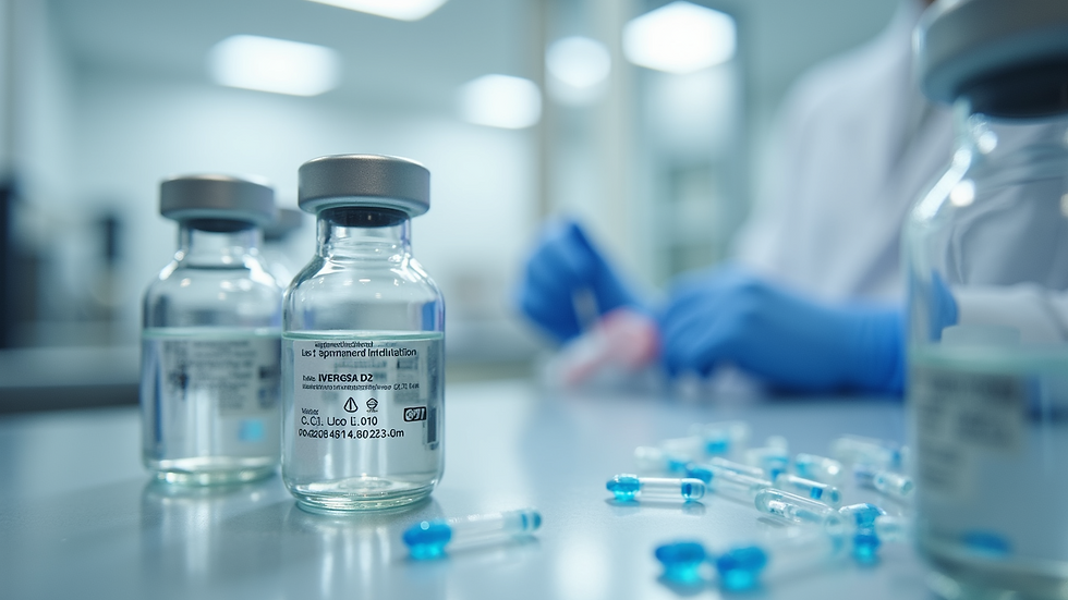 High angle view of a cleanroom with pharmaceutical manufacturing equipment