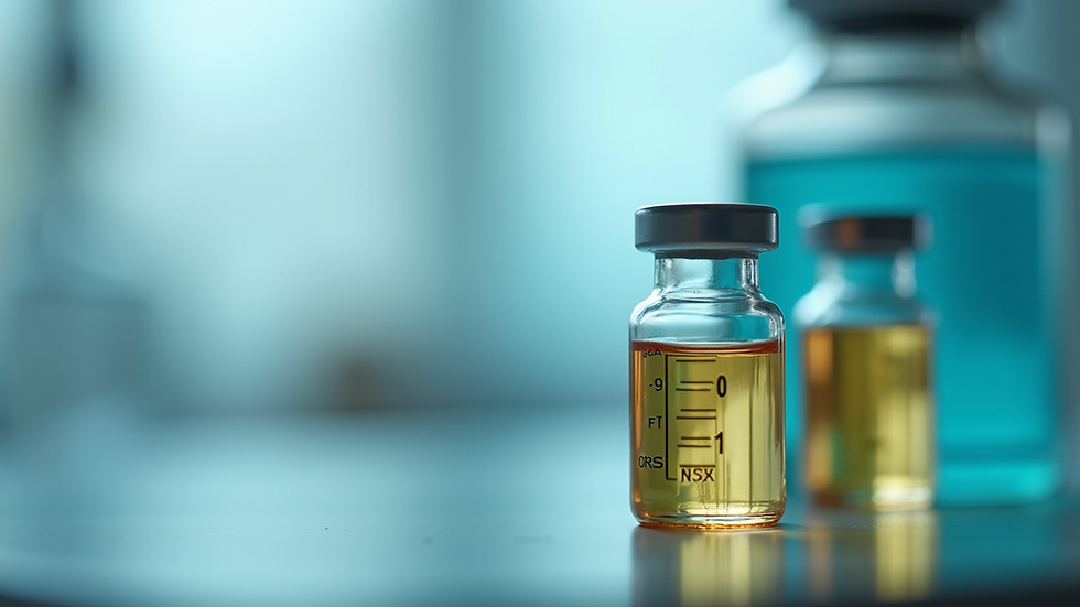 Close-up view of sterile ampoules filled with liquid medication