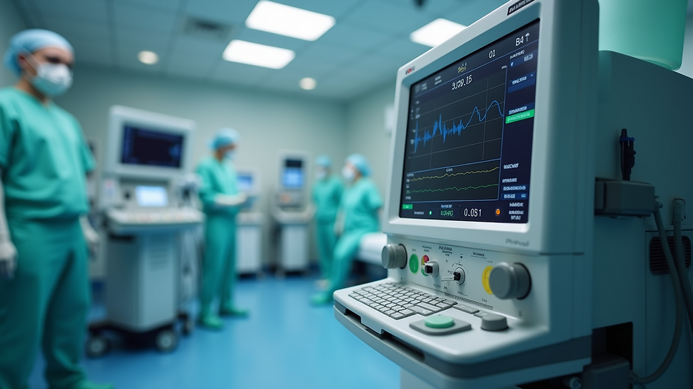 Eye-level view of an anesthesia monitoring machine