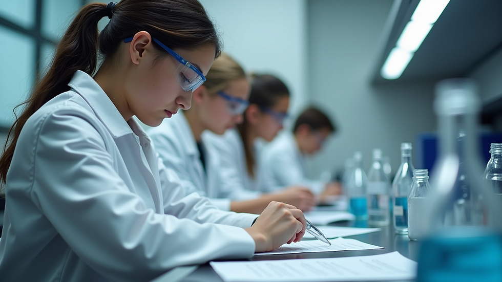 Eye-level view of students in a laboratory conducting experiments
