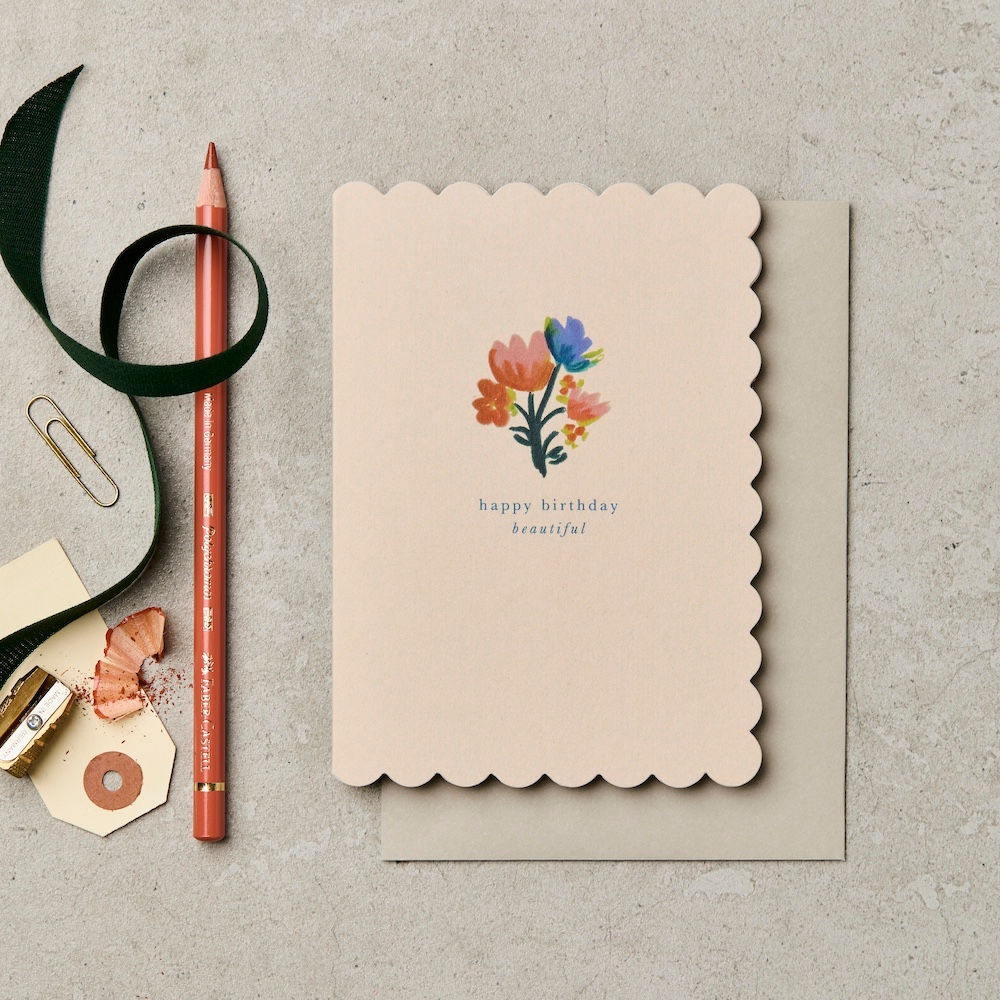 Happy Birthday Beautiful Floral Scallop Card