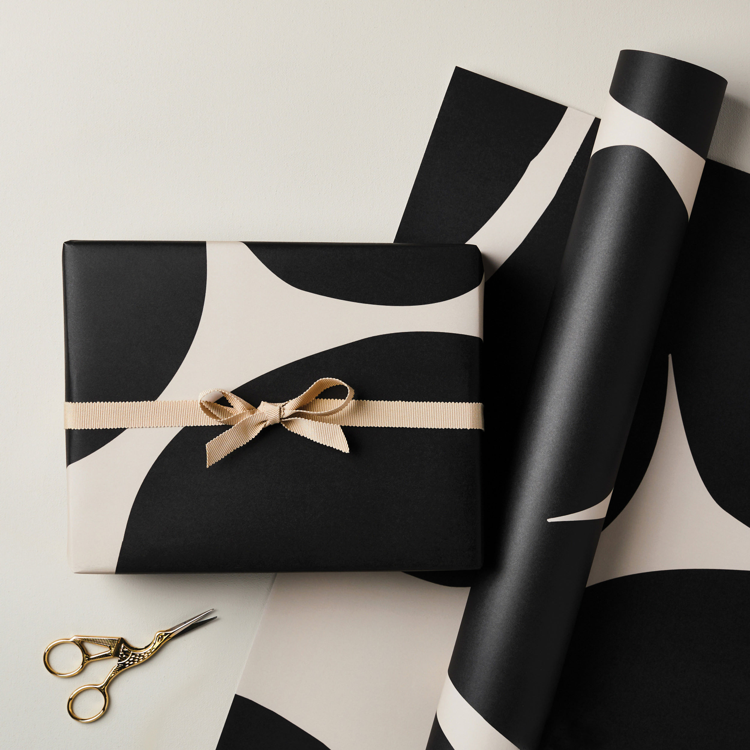 Abstract Black and Cream Floral Single Sided Gift Wrap