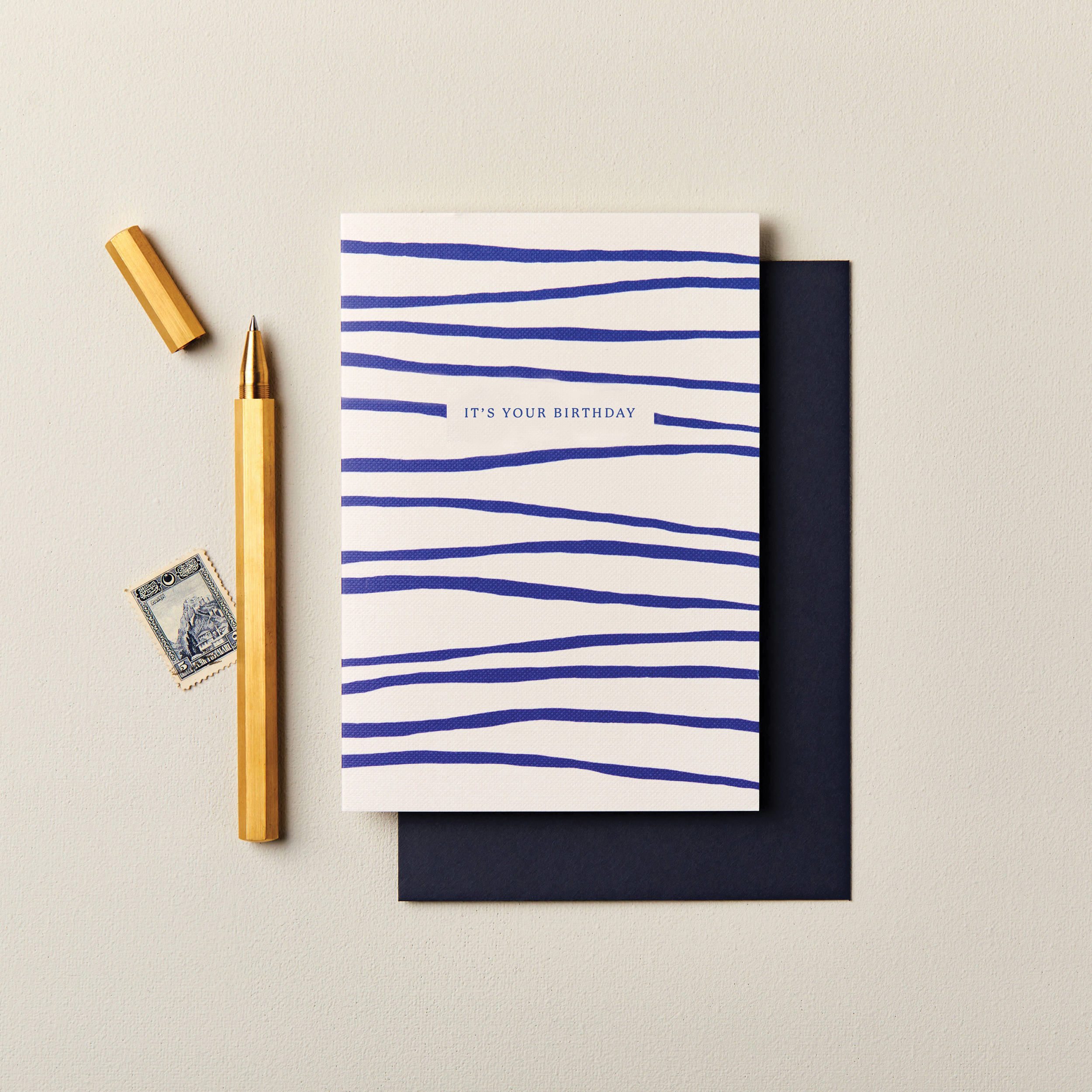 Blue Stripe Birthday Card