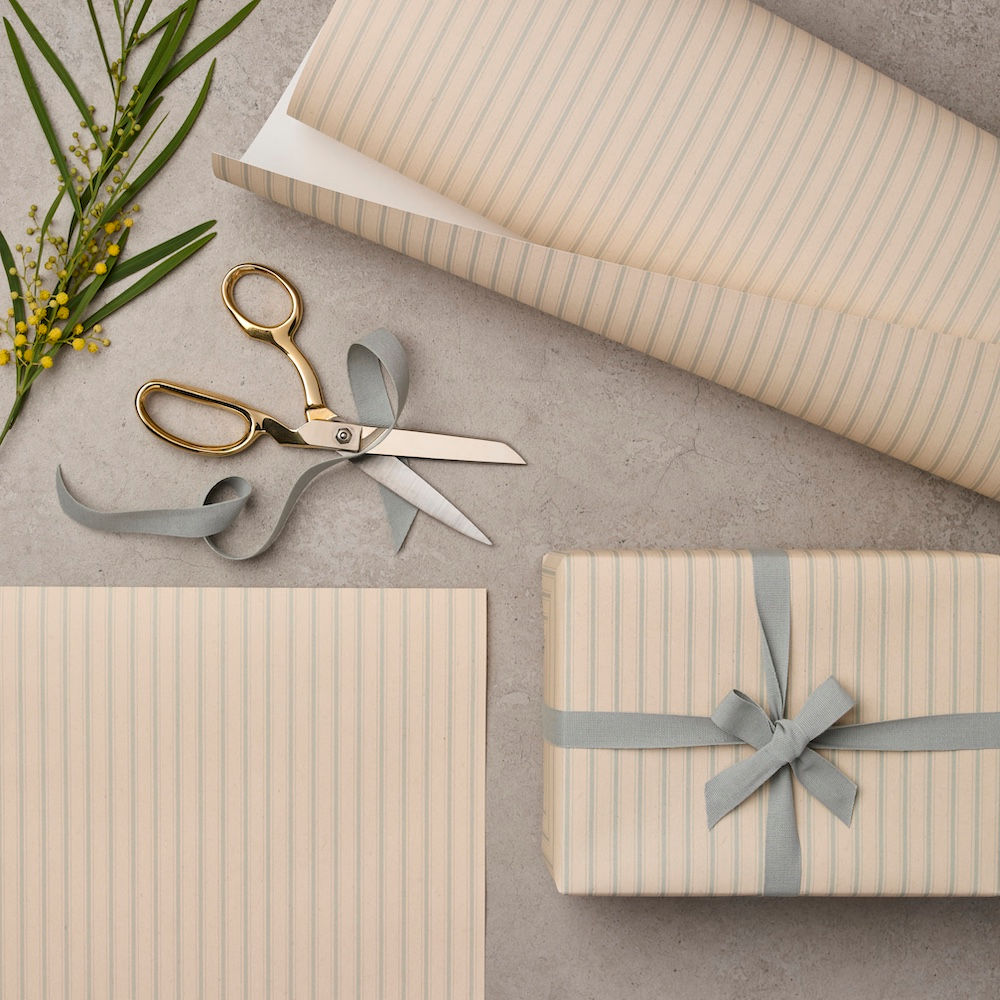 Ivory Blue Stripe Wrapping Paper