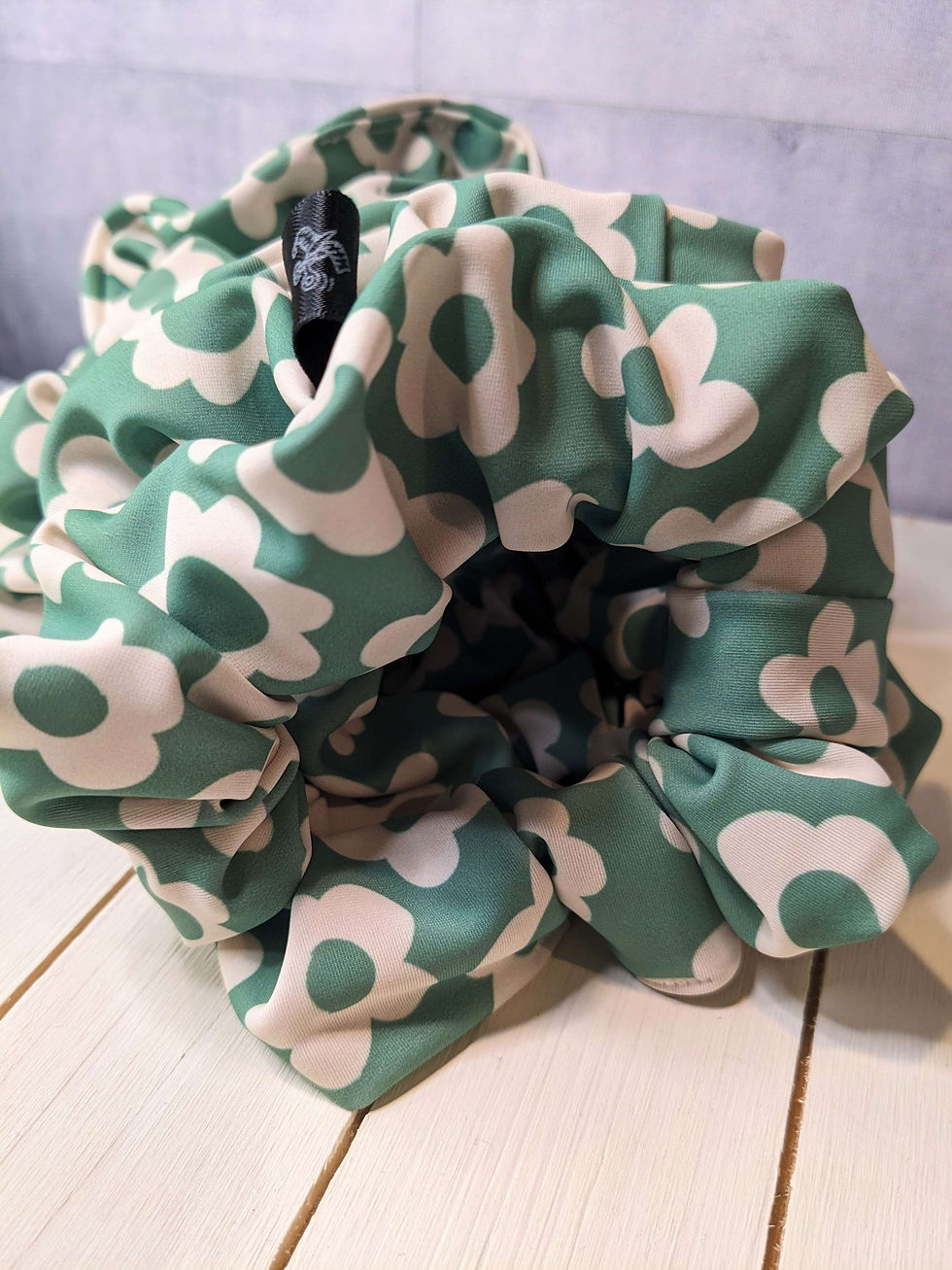 Thumbnail: Daisy print seafoam green swim scrunchie
