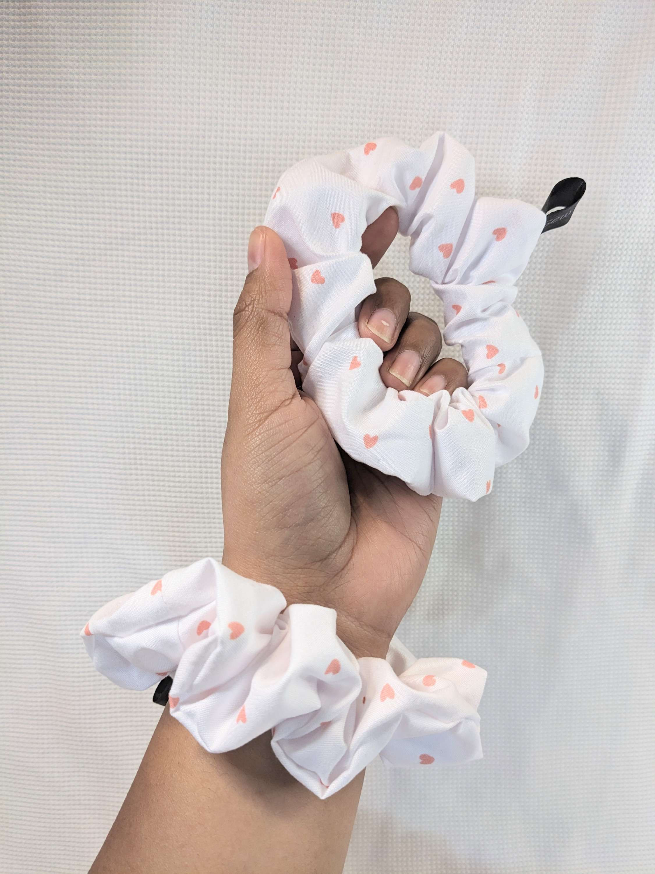 White with mini pink heart scrunchie