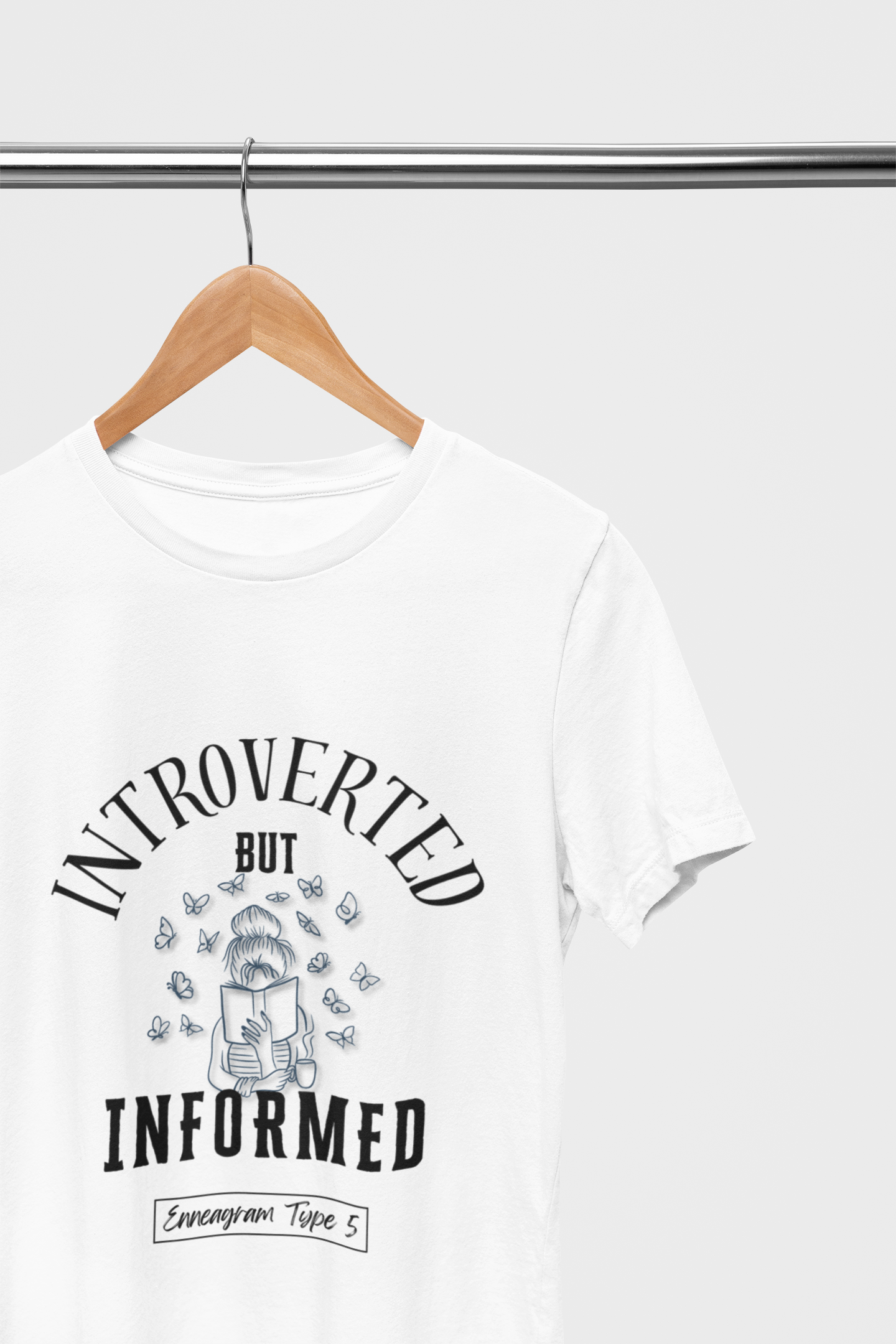 Hanging white Enneagram type five t-shirt