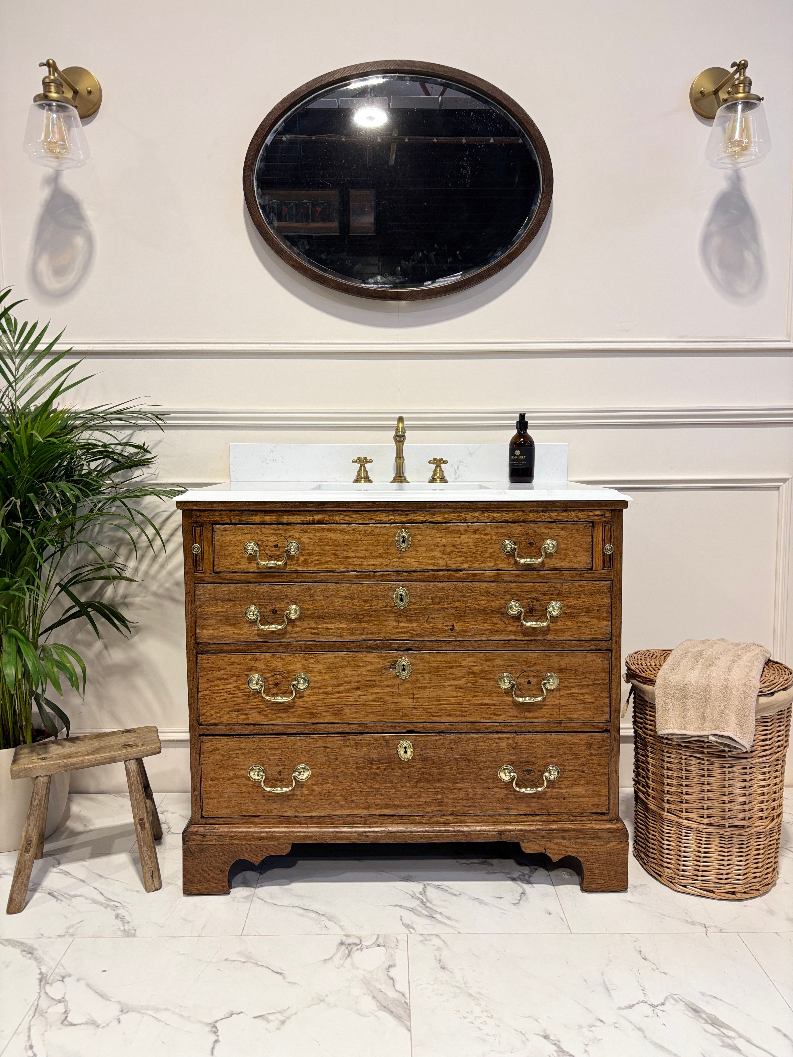 Traditional Georgian Antique Oak Vanity Unit