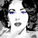 Elizabeth Taylor pop culture art in black and white with bold violet and electric blue hand-applied accents, original artwork by Stacey Wells