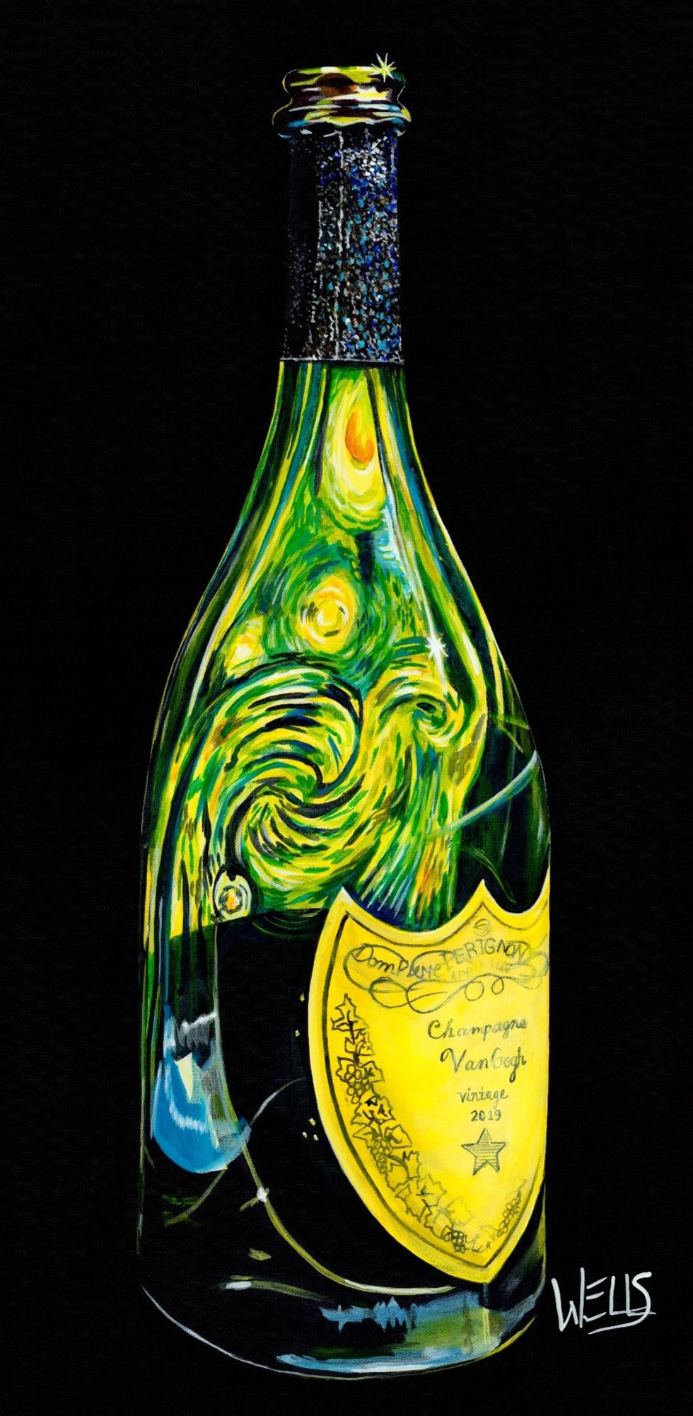 Stacey Wells| Wine art | Starry Night