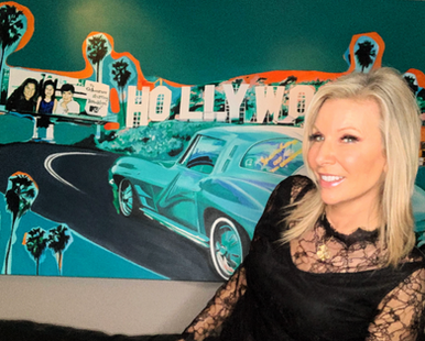 Stacey Wells' custom art featuring the Hollywood Sign and a split window Corvette.