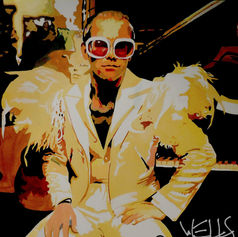 Elton John | Good Bye Yellow Brick Road | Pop Art | Stacey Wells, vibrant pop art portrait capturing Elton John in a white feathered costume, contact for availability, perfect for collectors and fans