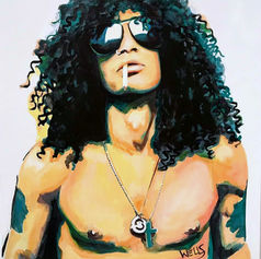 Slash wearing Aviators and having a smoke making this original art by Stacey Wells look so cool.