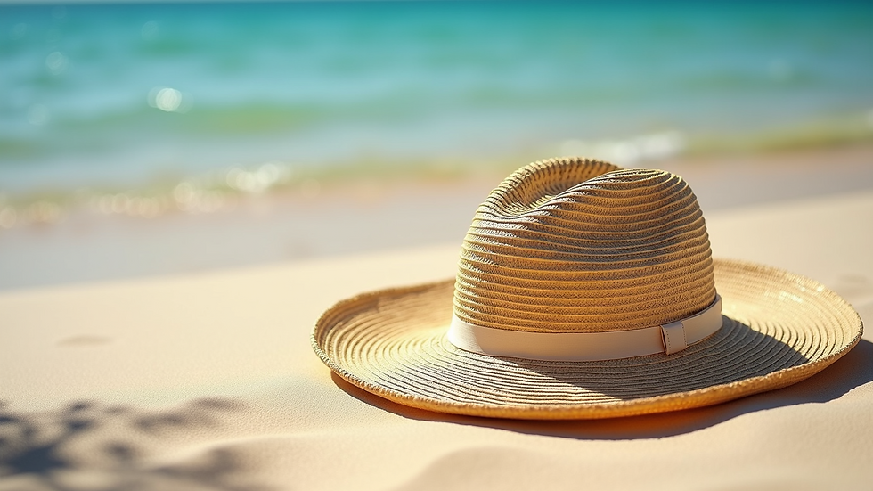 High angle view of a sunhat on a sandy beach