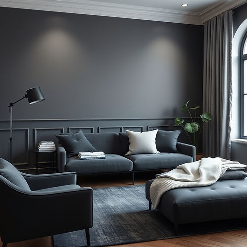 Dark grey and Blue for elegant and simple room , simple furnishings.jpg