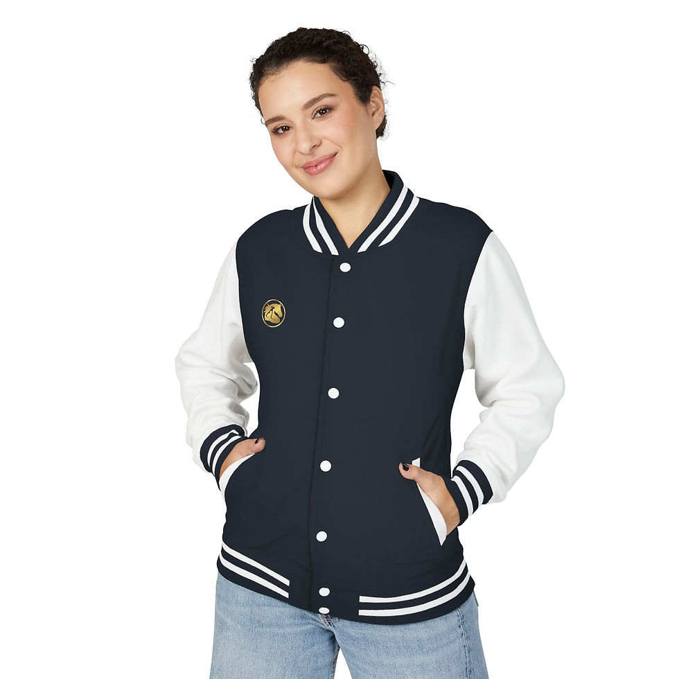 Thumbnail: Veste Letterman bleue marine et blanche - Unisex