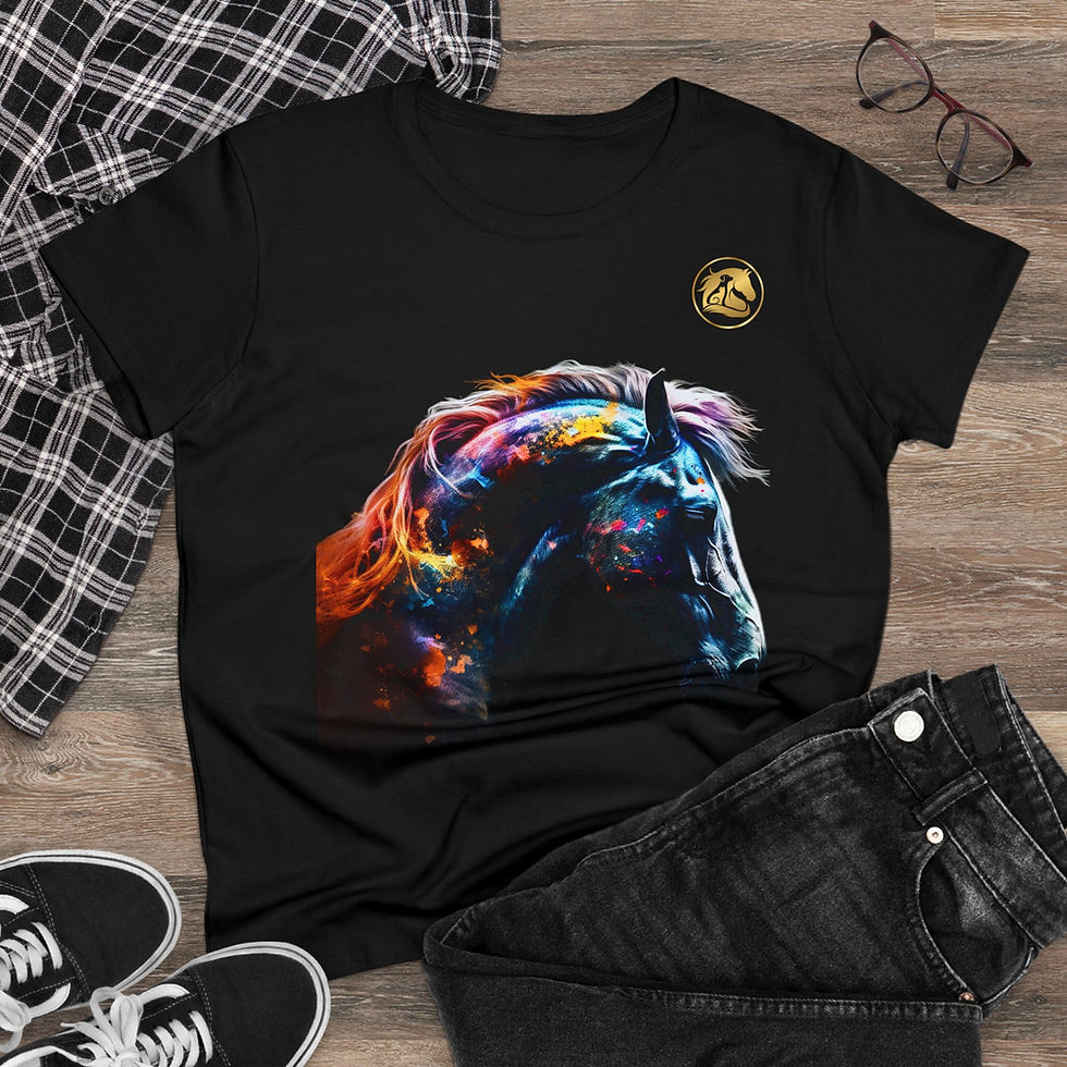 Thumbnail: Tshirt femme noir - cheval multicolore
