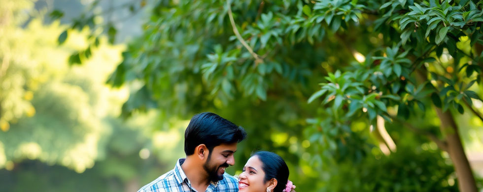 image showing young Indian couple interacting each other in joyful way. walking in garden.