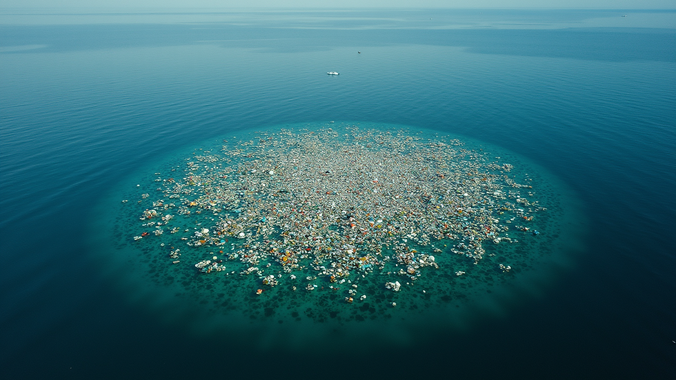 Aerial view of the Great Pacific Garbage Patch showing floating debris