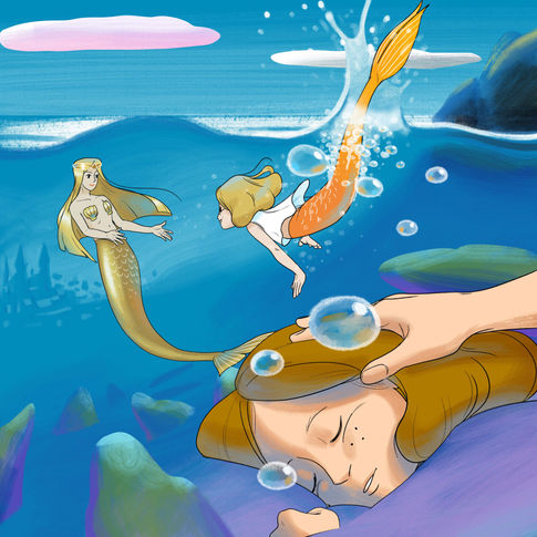 Reine sirène plonge dans l'eau avec Lily