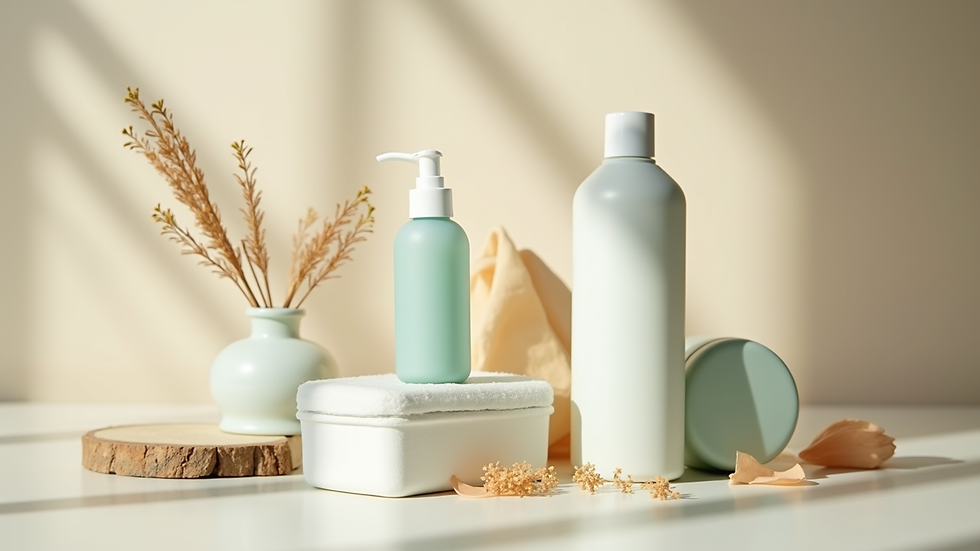 Close-up view of a selection of fragrance-free personal care products