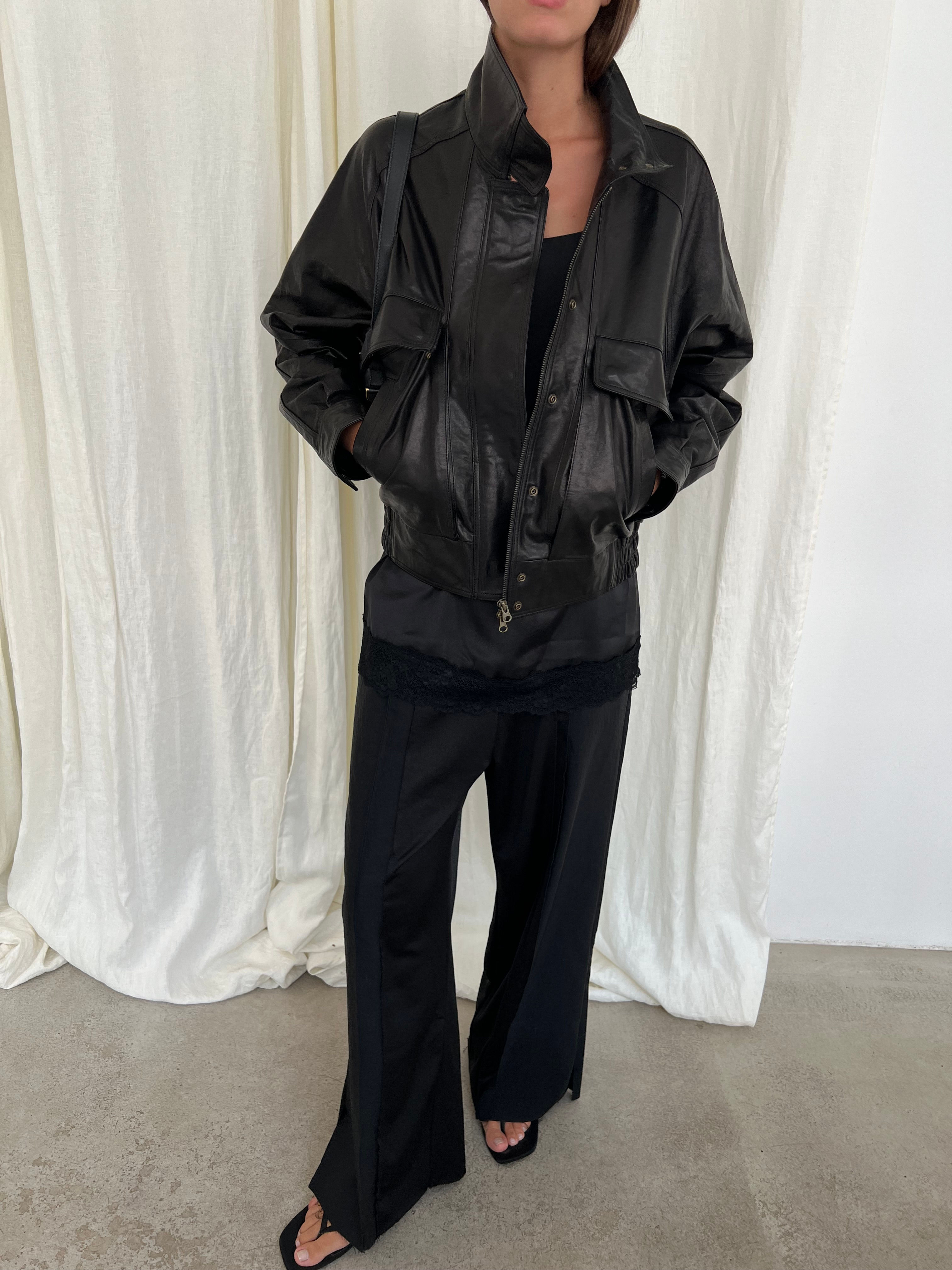 High Neck Leather Jacket