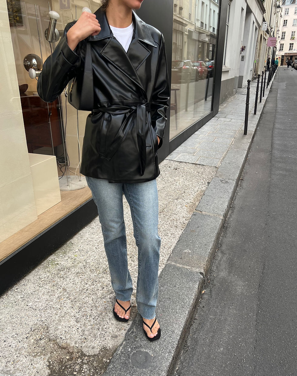 Thumbnail: Glossy Belted Leather Jacket